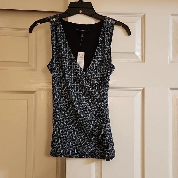 NWT WHBM Sleeveless Blue Printed Surplice Shell Size XXSP - Picture 2 of 9